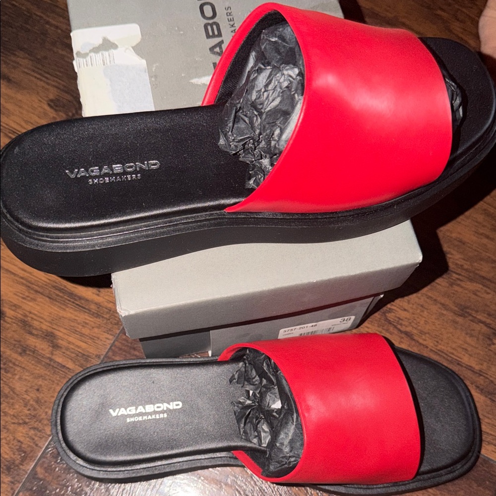 Vagabond Red Slide Sandals with Black Footbed